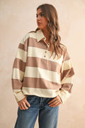 T5244   LONG SLEEVE WIDE PANEL KNITTED SHIRTS: OLIVE/BEIGE / L