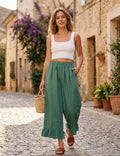 4029 WIDE LINEN PANTS WITH EYELET EMBROIDERY: WHITE