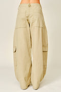 AJP6166 UTILITY BARREL WAIST TIE CARGO PANTS: KAHKI / S-M-L (2-2-2)