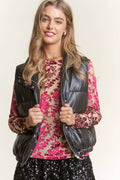 Silver Shiny Metallic Puffer Snap Button Vest