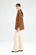 OVERSIZE SHIRT WITH STRIPED DETAILED: Brown / Standart