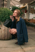 J6101   STRIPED PATTERN INDIGO DENIM BARN JACKET: INDIGO DENIM / M