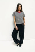 The Cooper Top | Striped T-Shirt Contrast with Neck Band: BROWN/WHITE / SMALL