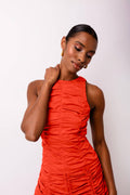ERIN  RUCHE MINI DRESS: Red / S