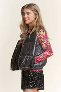 Silver Shiny Metallic Puffer Snap Button Vest