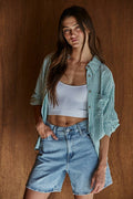 Woven Cotton Collar Neck Button Front Long