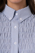 Olivia Smocked Cotton Shirt in Blue Stripe: Blue / M
