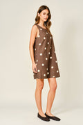 Brown Linen Polka Dot Mini Dress