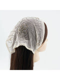 Beaded Mesh Lace Trim Headscarf