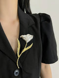 Vintage Oversized Metal Leaf Flower Brooch N6B013: Gold