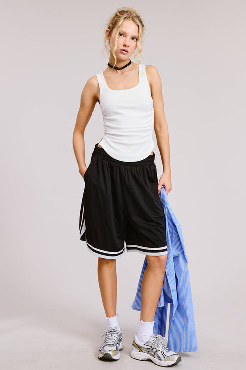 Athleisure Jersey Material Knee-Length Shorts: BLACK