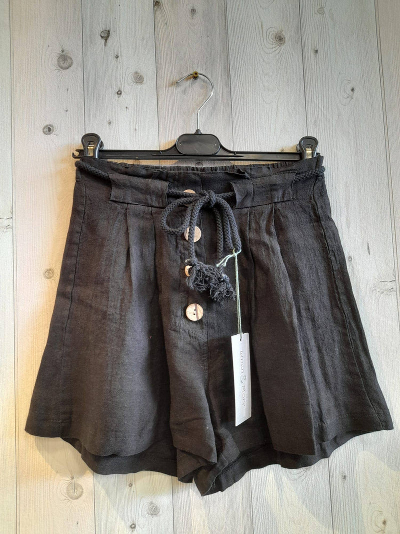 Black Linen shorts with rope belt
