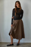 Knit Tencel Jersey Turtleneck Long Sleeve Sheer Top