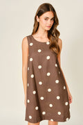 Brown Linen Polka Dot Mini Dress