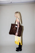 Utility Tote in Chocolate Nylon Satin: Chocolate / OS