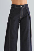 Dark Indigo Denim Pleated Barrel Jeans