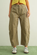 Striped Barrel Pant in Olive and Tan