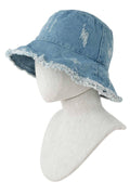 Distressed Denim Bucket Hat: BLUE