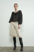 MAP3098 DENIM BERMUDA SHORTS WITH YOKE SEAM: CREAM / S