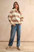 T5244   LONG SLEEVE WIDE PANEL KNITTED SHIRTS: OLIVE/BEIGE / L