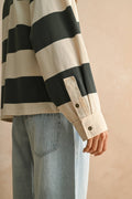 T5244   LONG SLEEVE WIDE PANEL KNITTED SHIRTS: OLIVE/BEIGE / M