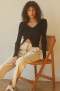CT7594 - Aries Asymmetric Button Front Cardigan: BLACK / Xs