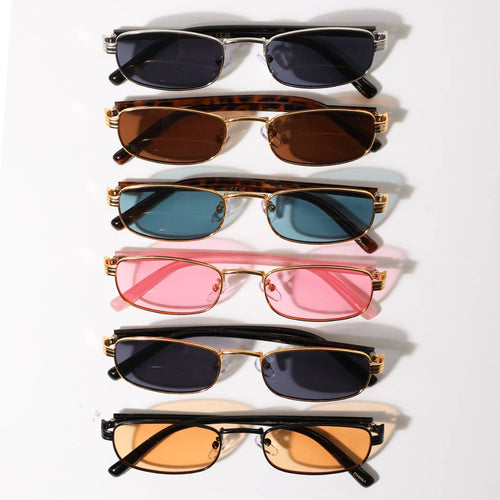 Slim Retro Rectangle Metal Frame Sunglasses