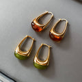 Green Amber Resin Teardrop Earrings_CWAJE06456: Green / (OS) 1