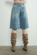 MAP3098 DENIM BERMUDA SHORTS WITH YOKE SEAM: CREAM / S