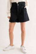 Kiera High Waist Denim Shorts in Black