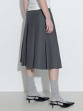 Gray High Waist Pleated A-line Skirt