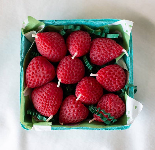 Strawberry Beeswax Birthday Candles: 10