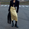 Metallic Crinkle Midi Skirt