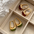 Green Amber Resin Teardrop Earrings_CWAJE06456: Green / (OS) 1
