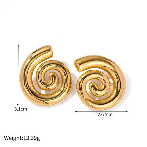 Swirl Spiral Earrings in Silver or Gold: Yellow Gold