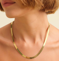 Kate- Herringbone Stainless Steel Necklace 14K- Widest: Silver