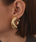 Wave-Puffy Hoop- Steel Earrings- 14K gold or Silver: Gold