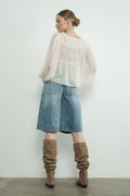 MAP3098 DENIM BERMUDA SHORTS WITH YOKE SEAM: CREAM / M