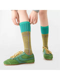 Rufia - Colorblock Plaid Mid-Calf Crew Socks: Coffee