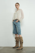 MAP3098 DENIM BERMUDA SHORTS WITH YOKE SEAM: CREAM / S