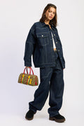 Oversized Twill Button Up Dark Denim Jacket