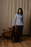 Olivia Smocked Cotton Shirt in Blue Stripe: Blue / M