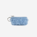 Blue fluffy keychain pouch on a white background