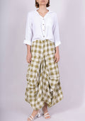 6633C LINEN SKIRT WITH POCKETS, VICHY CHECK PATTERN: Yellow