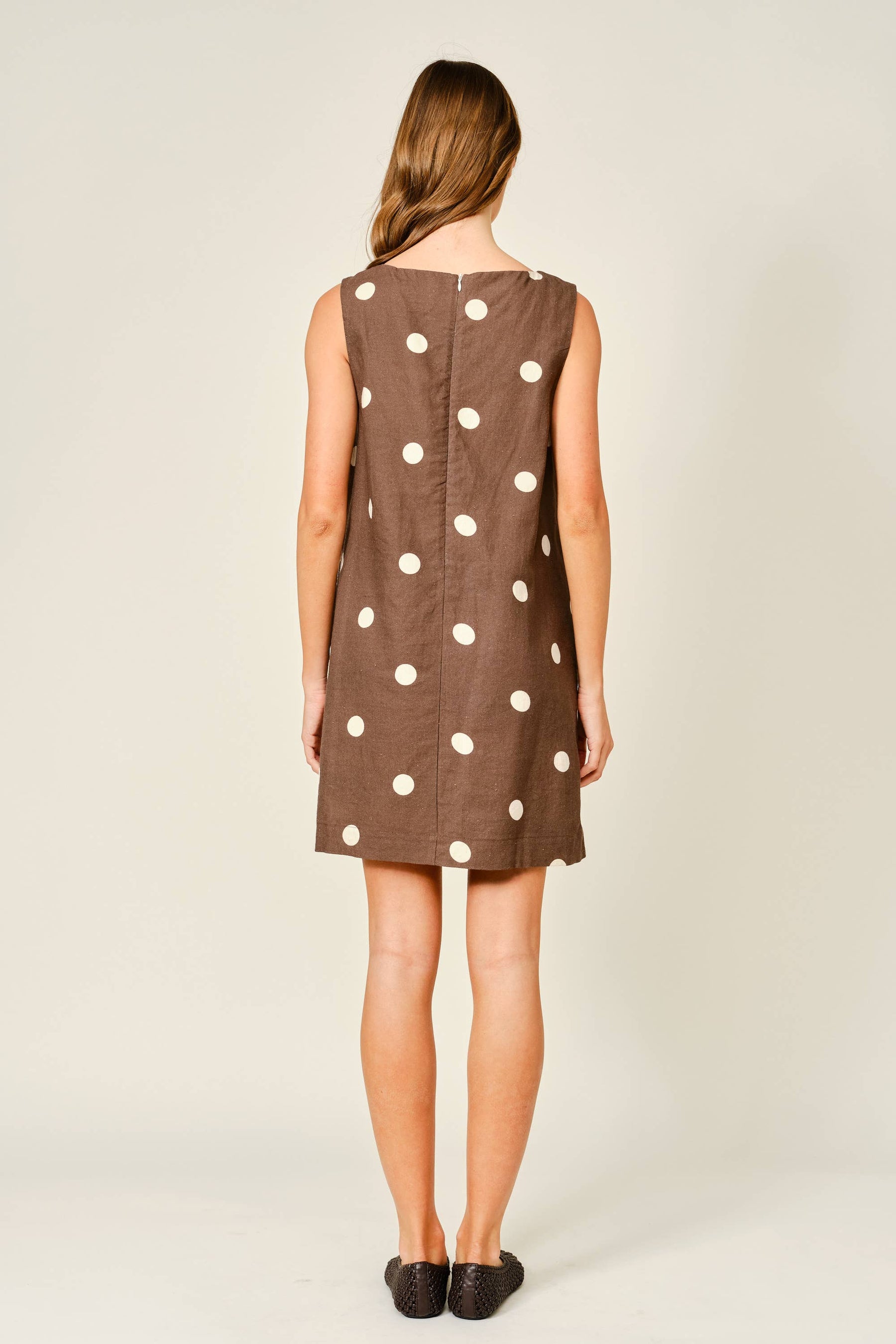 Brown Linen Polka Dot Mini Dress – CASA VIDA
