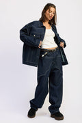 Oversized Twill Button Up Dark Denim Jacket