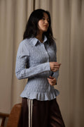 Olivia Smocked Cotton Shirt in Blue Stripe: Blue / M