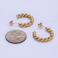 Stainless Steel 25mm Rope Croissant C-Shaped Hoop Earring: GOLD