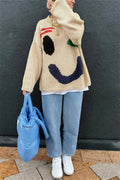Playful Face Knit Sweater: BLUE / S
