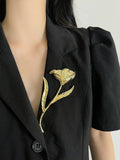 Vintage Oversized Metal Leaf Flower Brooch N6B013: Gold